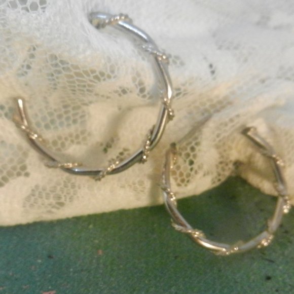Vintage Jewelry - VTG silver pierced hoop earrings silver tone elegant dressy classic circlet glam